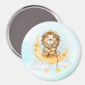 かわいいライオン魚釣りオンザムーンウォーターカラー マグネット (正面/裏面)