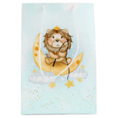 かわいいライオン魚釣りオンザムーンウォーターカラー ミディアムペーパーバッグ (正面)