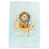 かわいいライオン魚釣りオンザムーンウォーターカラー ミディアムペーパーバッグ (裏面)