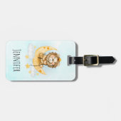 かわいいライオン魚釣りオンザムーンウォーターカラー ラゲッジタグ (正面横)