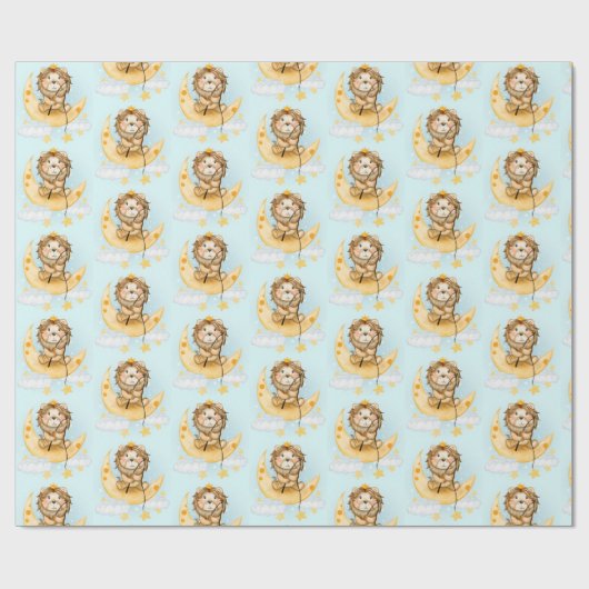 かわいいライオン魚釣りオンザムーンウォーターカラー ラッピングペーパー (フラット)