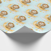 かわいいライオン魚釣りオンザムーンウォーターカラー ラッピングペーパー (角)