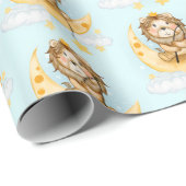 かわいいライオン魚釣りオンザムーンウォーターカラー ラッピングペーパー (ロールコーナー)