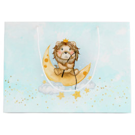 かわいいライオン魚釣りオンザムーンウォーターカラー ラージペーパーバッグ