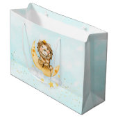 かわいいライオン魚釣りオンザムーンウォーターカラー ラージペーパーバッグ (正面アングル)