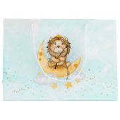 かわいいライオン魚釣りオンザムーンウォーターカラー ラージペーパーバッグ (裏面)