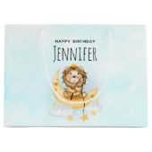 かわいいライオン魚釣りオンザムーンウォーターカラー ラージペーパーバッグ (正面)