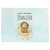 かわいいライオン魚釣りオンザムーンウォーターカラー ラージペーパーバッグ (裏面)