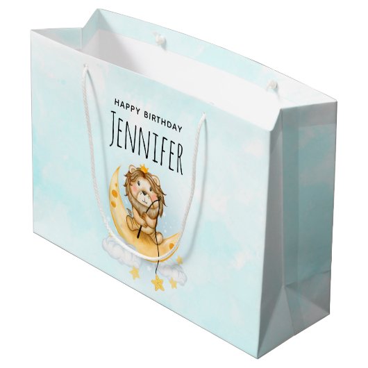 かわいいライオン魚釣りオンザムーンウォーターカラー ラージペーパーバッグ (裏面アングル)