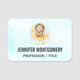 かわいいライオン魚釣りオンザムーンウォーターカラー 名札