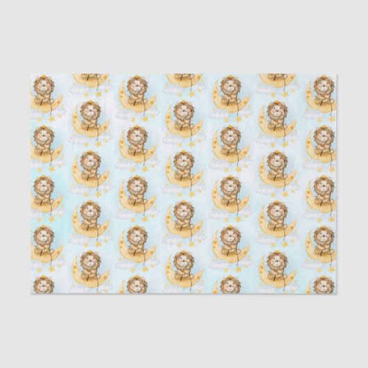 かわいいライオン魚釣りオンザムーンウォーターカラー 薄葉紙 (正面)