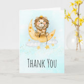 かわいいライオン魚釣りオンザムーンウォーター色ありがとう カード (黄色い花)