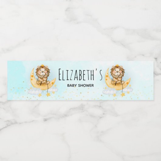 かわいいライオン魚釣りオンザムーンベビーシャワー ペットボトルラベル (シングルラベル)