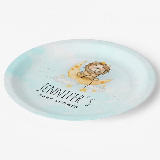 かわいいライオン魚釣りオンザムーンベビーシャワー ペーパープレート (アングル)