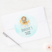 かわいいライオン魚釣りオンザムーンベビーシャワー ラウンドシール (封筒)