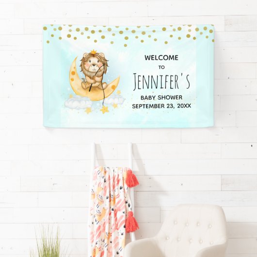 かわいいライオン魚釣りオンザムーンベビーシャワー 横断幕 (インサイチュ)