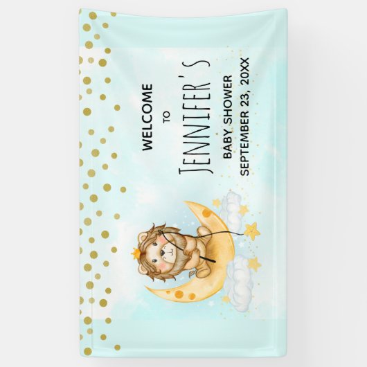 かわいいライオン魚釣りオンザムーンベビーシャワー 横断幕 (縦)