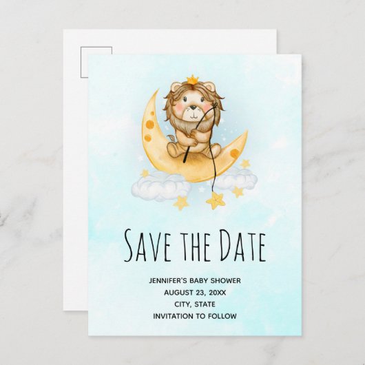 かわいいライオン魚釣り水彩保存日 インビテーションポストカード (正面/裏面)