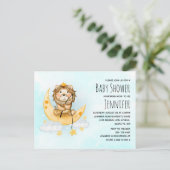 かわいいライオン魚釣り水彩赤ちゃんシャワー インビテーションポストカード (スタンド正面)