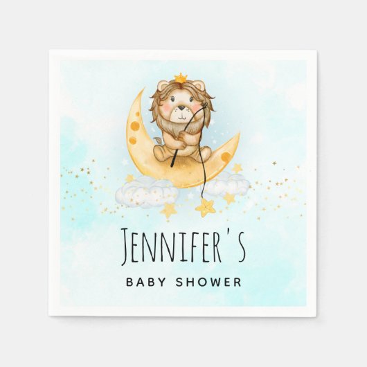 かわいいライオン魚釣り水彩赤ちゃんシャワー スタンダードカクテルナプキン (正面)