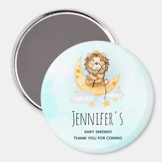 かわいいライオン魚釣り水彩赤ちゃんシャワー マグネット (正面/裏面)