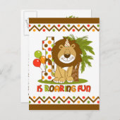 かわいいライオン1歳の誕生日はがき招待状 インビテーションポストカード (正面/裏面)