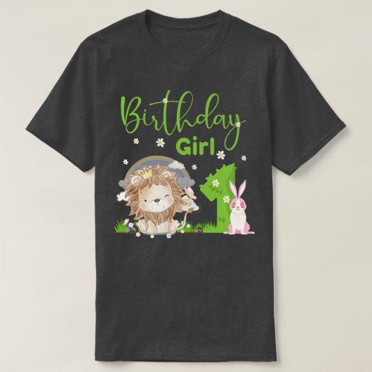 かわいいライオン1歳の誕生日ガール Tシャツ (デザイン正面)
