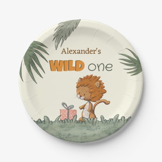 かわいいライオン1歳の誕生日パーティー ペーパープレート (正面)