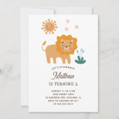 かわいいライオン。サファリおもしろいー動物ベビー子供の誕生日 招待状 (正面)