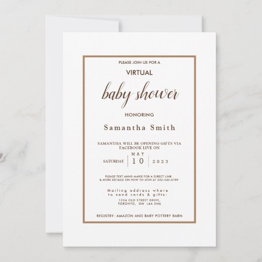 かわいいライオン トロピカルフラワーアート バーチャルベイビーシャワー 招待状 (裏面)