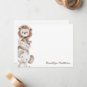 かわいいライオン、ヒポポタマス、ゾウの幼児向けステーショナリー ノートカード (正面/裏面インサイチュ)