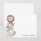 かわいいライオン、ヒポポタマス、ゾウの幼児向けステーショナリー ノートカード (正面/裏面)