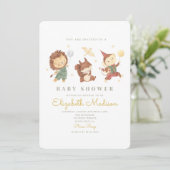 かわいいライオン、リスとサルの赤ちゃんシャワー 招待状 (スタンド正面)