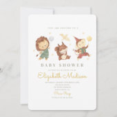 かわいいライオン、リスとサルの赤ちゃんシャワー 招待状 (正面)