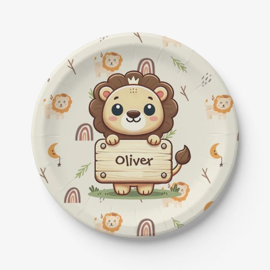 かわいいライオン（名前の付いた看板） ペーパープレート (正面)