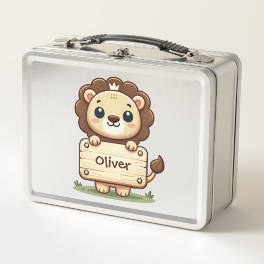 かわいいライオン（名前の付いた看板） メタルランチボックス (正面)
