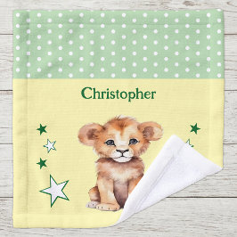 かわいいライオン 名前入り ドット 星 緑 ウォッシュタオル