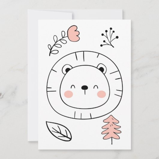 かわいいライオン 手描きライオン 招待状 (正面)