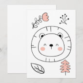 かわいいライオン 手描きライオン 招待状 (正面/裏面)