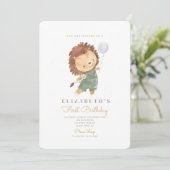 かわいいライオン＆風船　ファーストバースデー　1歳の誕生日 招待状 (スタンド正面)