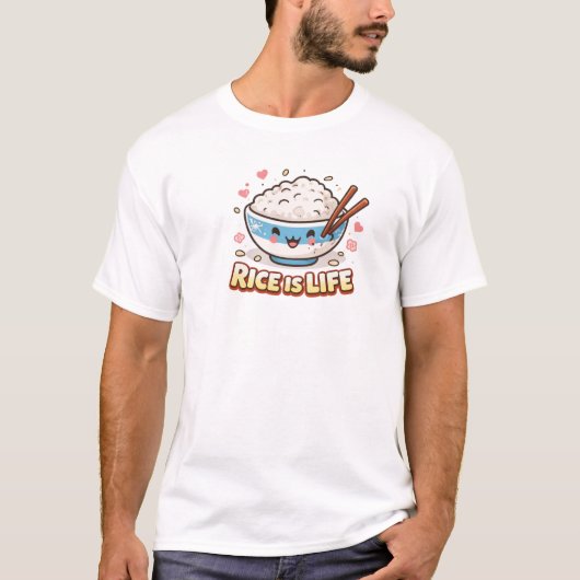 かわいいライスボウル 可愛い アジアンフード デザイン Tシャツ (正面)