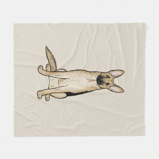 かわいいライトタンと黒いドイツの羊飼い犬 フリースブランケット (正面(横))