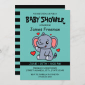 かわいいライトティール（緑がかった色）ベクターボーイゾウ赤ちゃんシャワー 招待状 (正面/裏面)