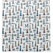 かわいいライトハウスシームレスパタモノグラムのーン シャワーカーテン (正面)