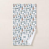 かわいいライトハウスシームレスパタモノグラムのーン バスタオルセット (ハンドタオル)