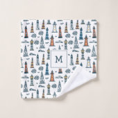 かわいいライトハウスシームレスパタモノグラムのーン バスタオルセット (ウォッシュタオル)