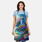かわいいライトハウス愛好家ビーチハウス エプロン (着用した状態)