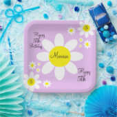 かわいいライトパープルとホワイトフローラ5誕生日 ペーパープレート (パーティー)