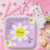 かわいいライトパープルとホワイトフローラ5誕生日 ペーパープレート (パーティー)