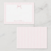 かわいいライトピンクの弓とストライプ縁ど ノートカード (正面/裏面)